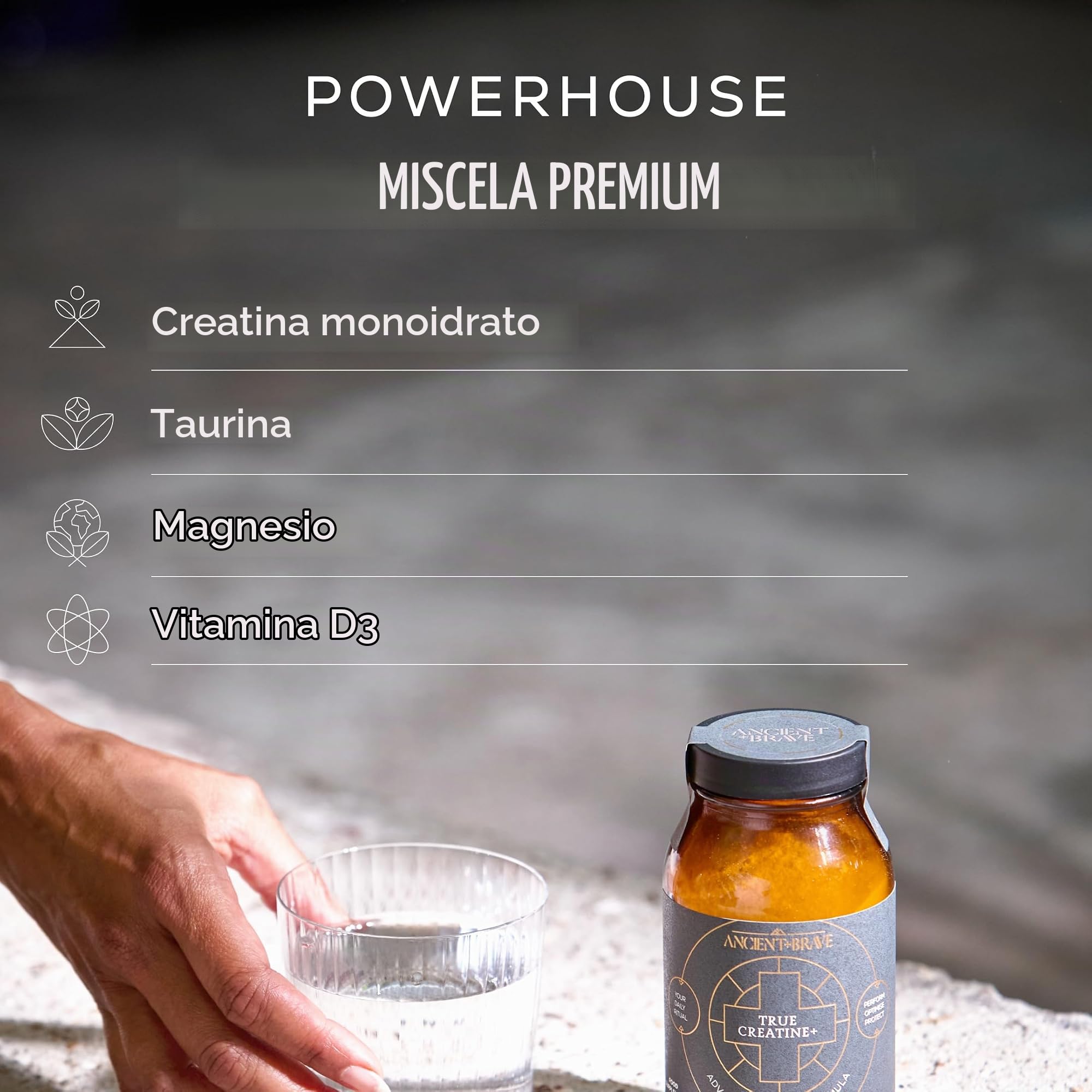 Ancient + Brave - True Creatine+ 180 g - Creatina Monoidrato in Polvere - Creatina Micronizzata al 100% - Prestazioni, Crescita e Recupero Muscolare, Funzione Cognitiva e Benessere Generale