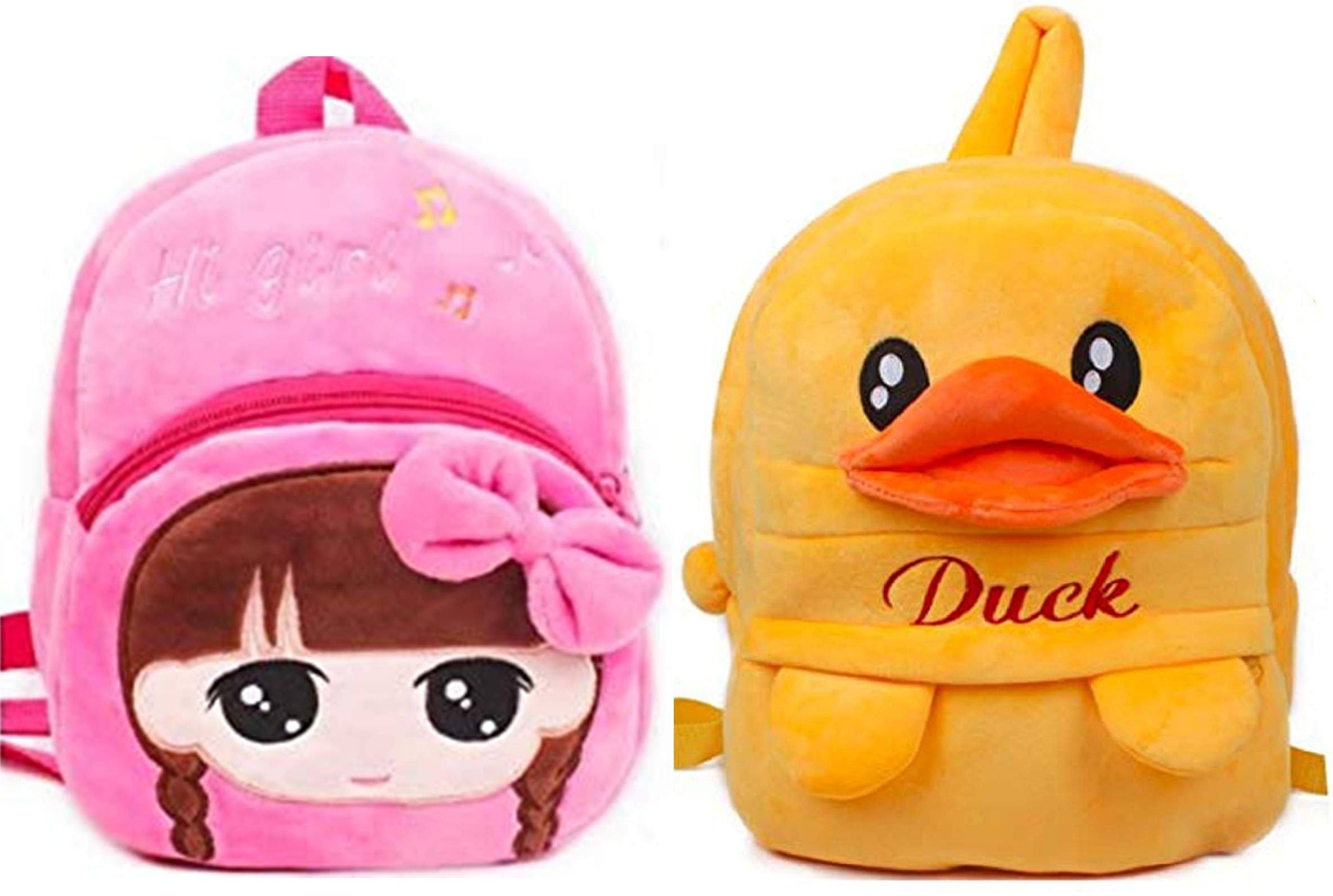 Kids School Bag Soft Plush Backpacks Cartoon/Boy/Girl/Baby/ (2-5 Years) (Duck & Hi Girl)