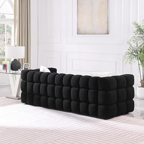 Miniatura 4 de Sofá moderno de burbujas de 3 plazas, sofá nube con 2 almohadas, sofá cómodo de tela Bouclé, muebles decorativos para espacios pequeños, sala de
