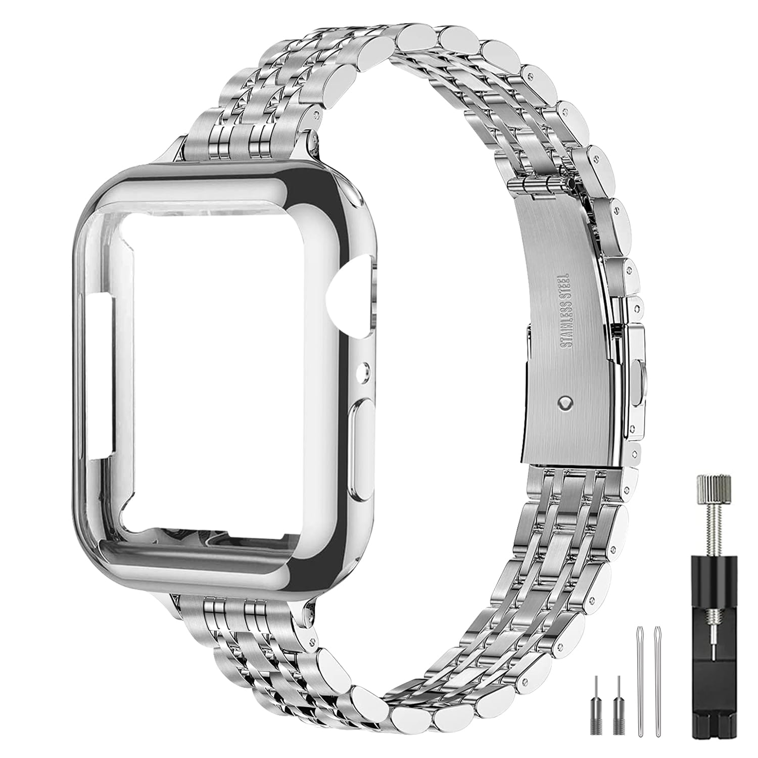 QUNDAXI Slim Watch Band Compatible with Apple Watch 41mm 45mm 42mm 44mm 40mm 38mm Metal Stainless Steel Watchband Suitable for iWatch 11/10/9/8/7/6/5/4/3/2/1/SE Series Women Luxury Strap — view 10