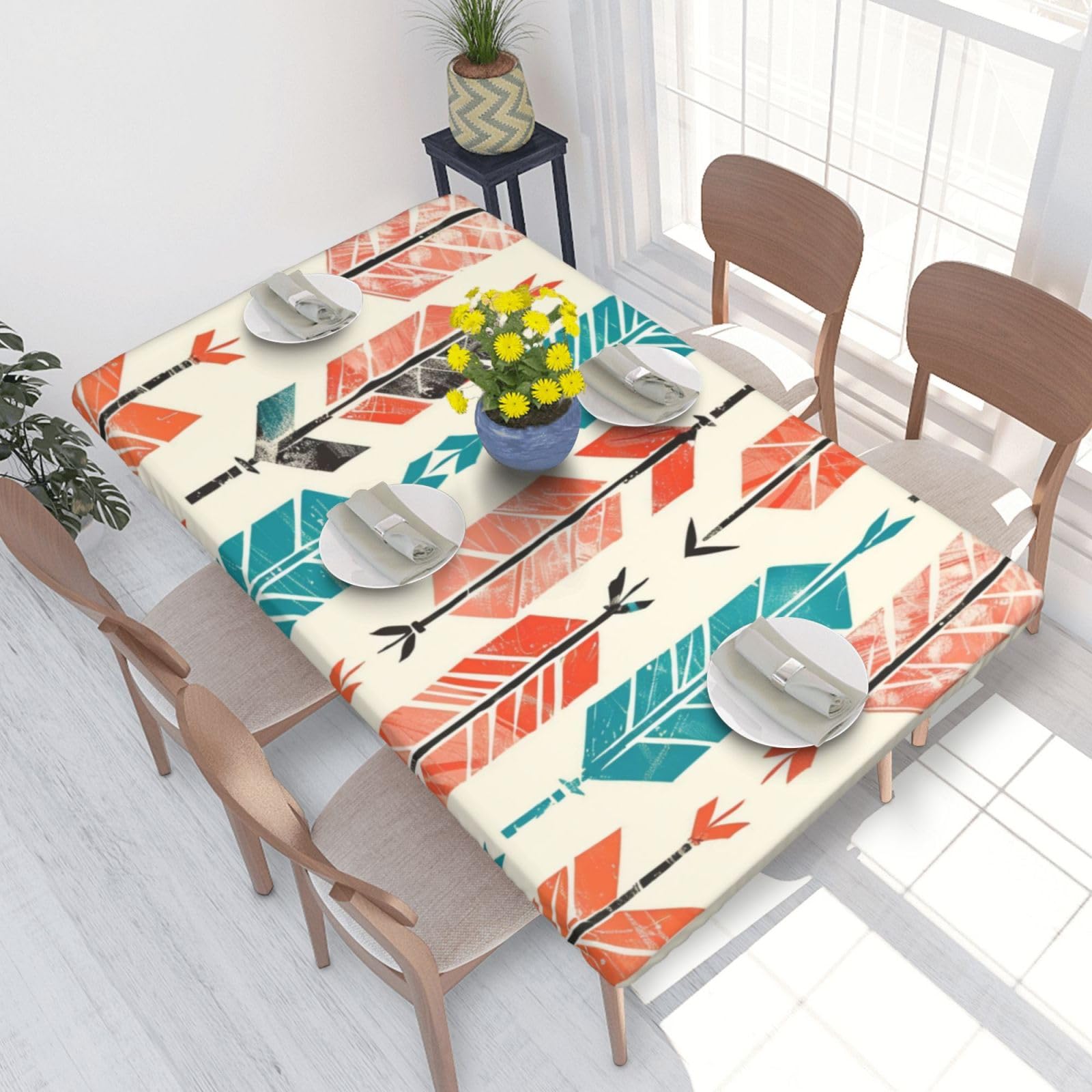 WPKJU Coral and Teal Arrows Printed Tablecloths 4ft Rectangular Table Covers Washable Polyester Decorative Table Cloth for Dining Table Picnic Wedding