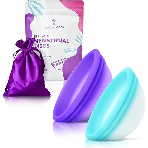 Ecoblossom Reusable Menstrual Disc - Set of 2 Menstrual Cup - Soft Period Disc for Women Designed with Flexible, Medical-Grade Silicone Period Cup (Large - Pack of 2)