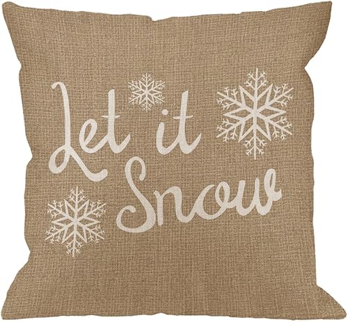 HGOD DESIGNS Funda de almohada Let It Snow Copo de nieve de algodón y lino, funda de almohada para hombres y mujeres, decoración del hogar, sofá,