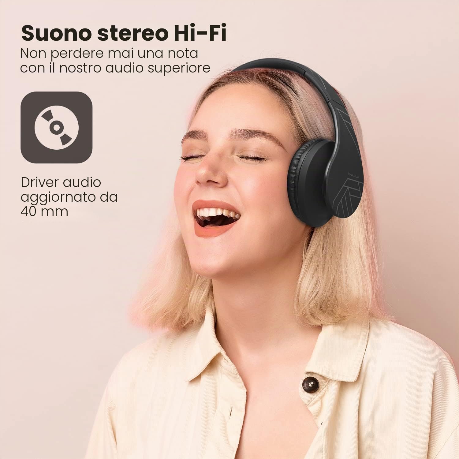 PowerLocus Cuffie Bluetooth Over Ear, Cuffie Wireless Bluetooth 5.3, Hi-Fi Stereo Suono, Senza Fili con Microfono, Pieghevoli, Micro SD/TF, FM Radio per Viaggio/Telefono/PC/Ufficio (Nero)