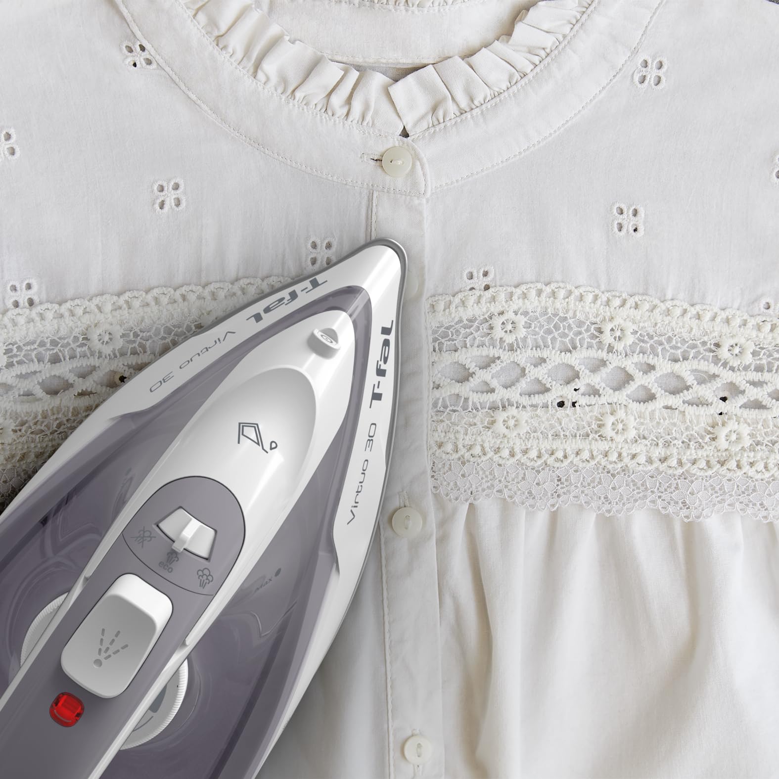 T-fal Virtuo FV2C80U0 - Plancha de vapor con cable retráctil y apagado automático, suela de cerámica XL, color gris