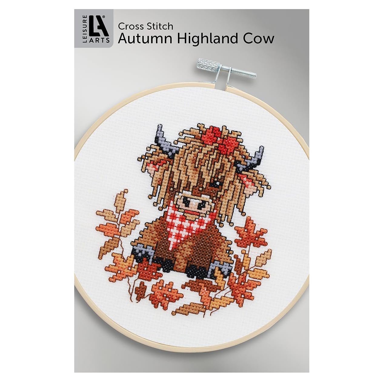 LEISURE ARTS Highland Cow Cross Stitch Autumn ePattern, Counted Cross Stitch Pattern Books for Adults, Beginner DIY Embroidery Pattern Book for Home Decor Crafts