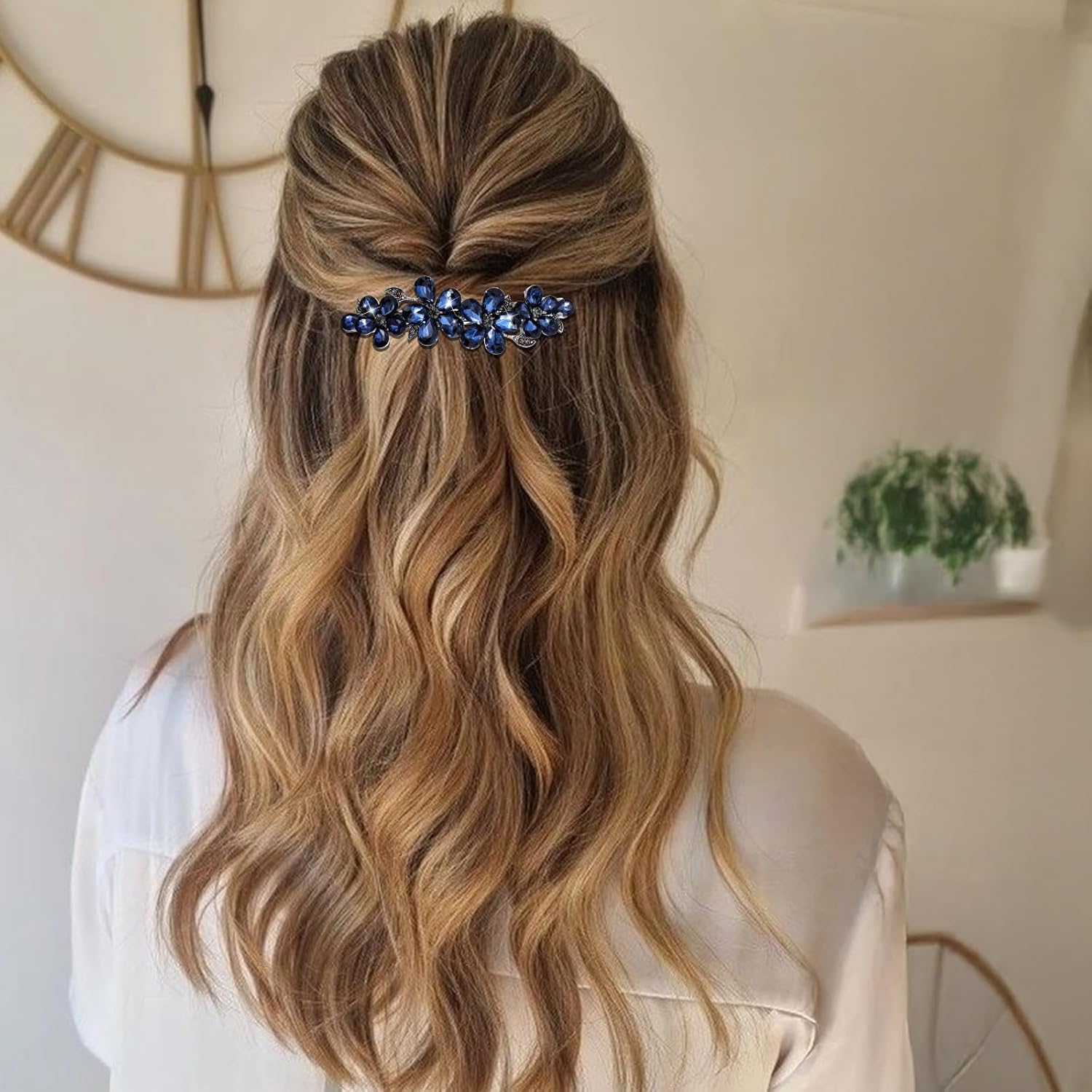 Fancy Hair Clips For Women Blue Accessories Rhinestone Clips Sparkly Crystal Pins Crystal Vintage Claws Flower Barrette For Prom Wedding Daily Use Hair Accessories - Image 6