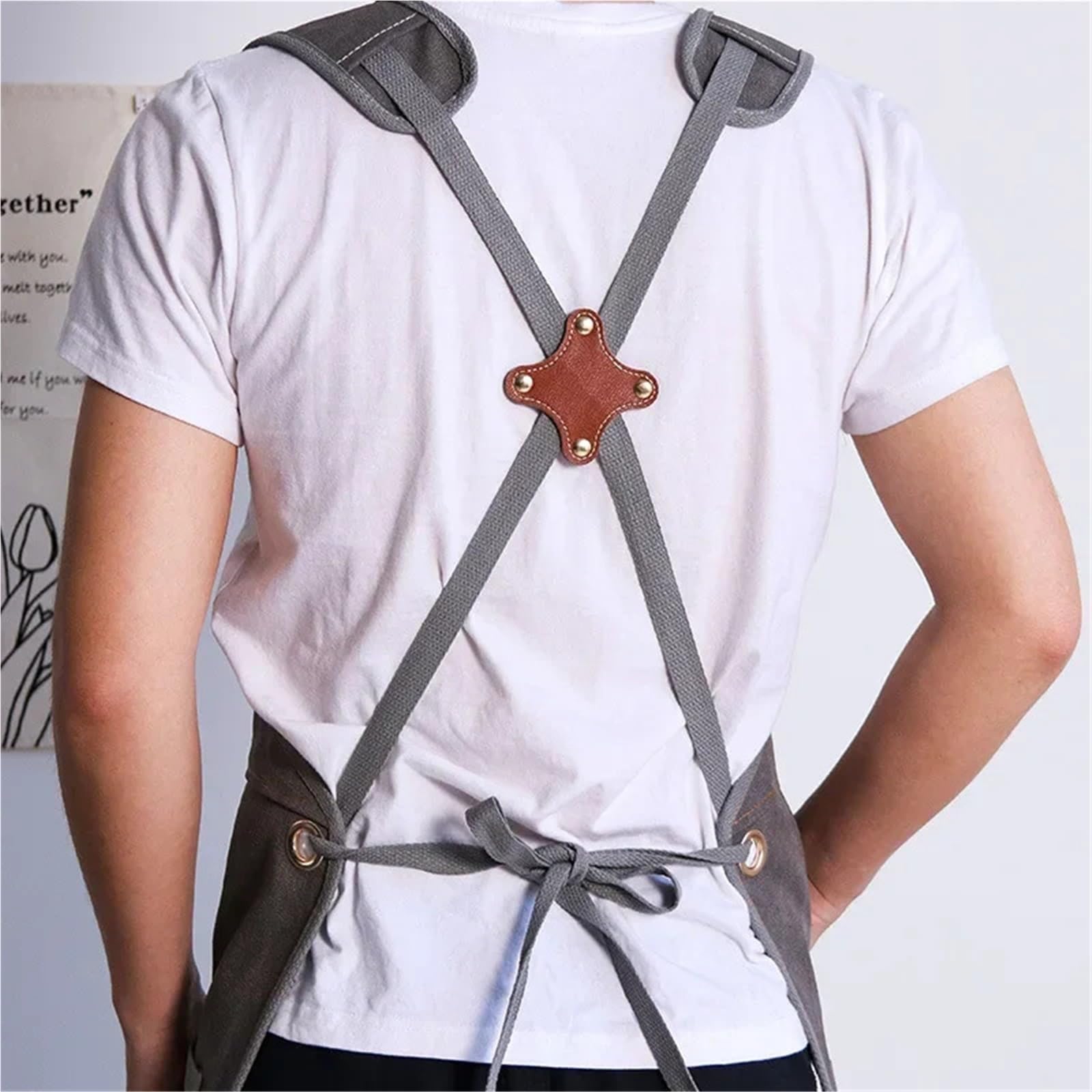 Avental de Ferramentas Delantal de trabajo unisex de lona resistente con bolsillos for herramientas, correas cruzadas ajustables for carpintería y pintura. para Carpinteiro Jardim Pintor(Brown A)