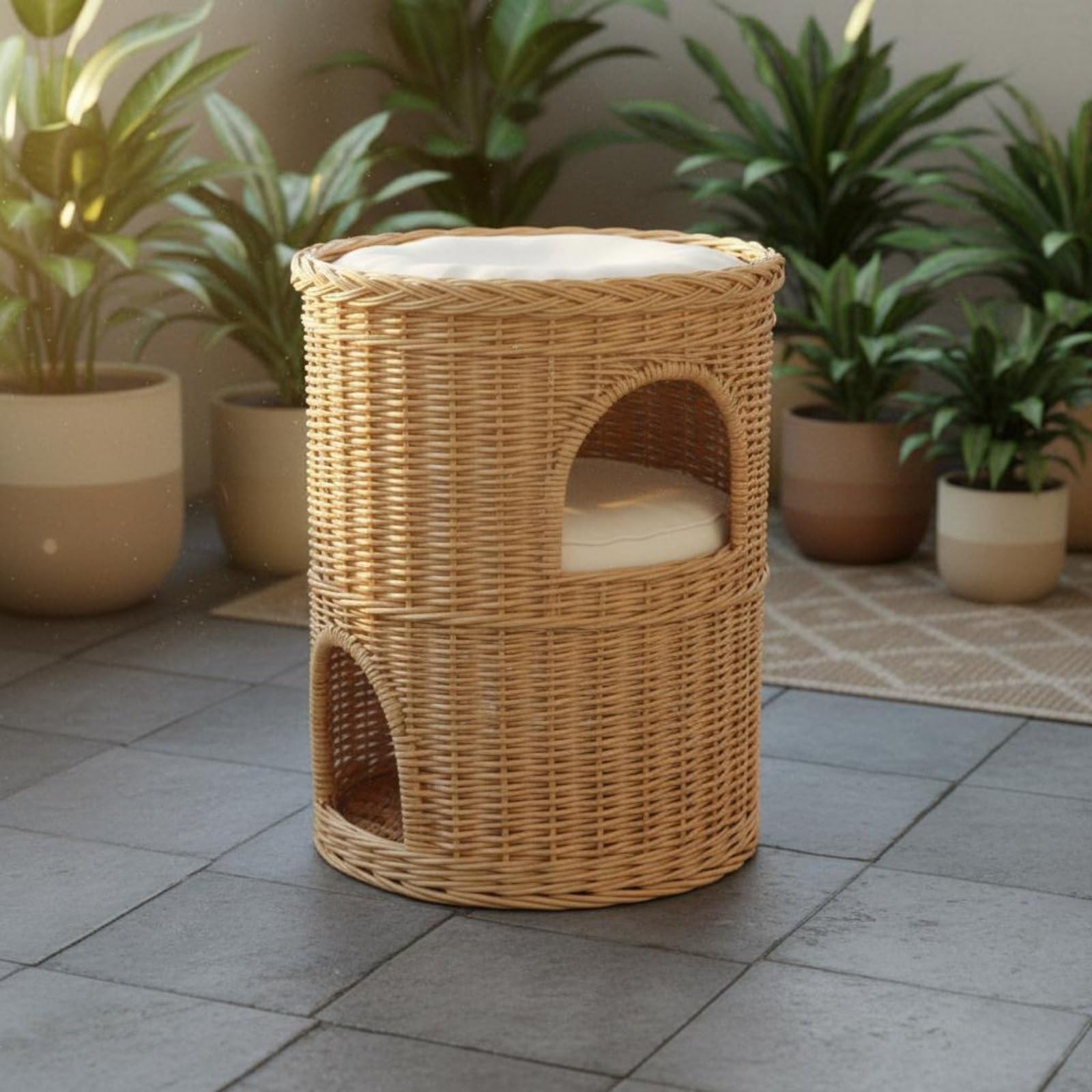 Cuccia per Gatti Doppio Strato Casa per, Naturale, Size to 4