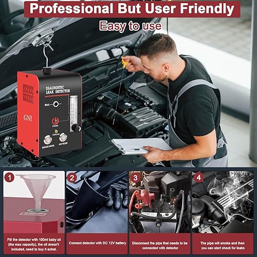 Miniatura 6 de GNI Máquina de humo con bomba de aire incorporada automotora, detector de fugas portátil con medidor de flujo, modo humoaire DC12V máquina de humo