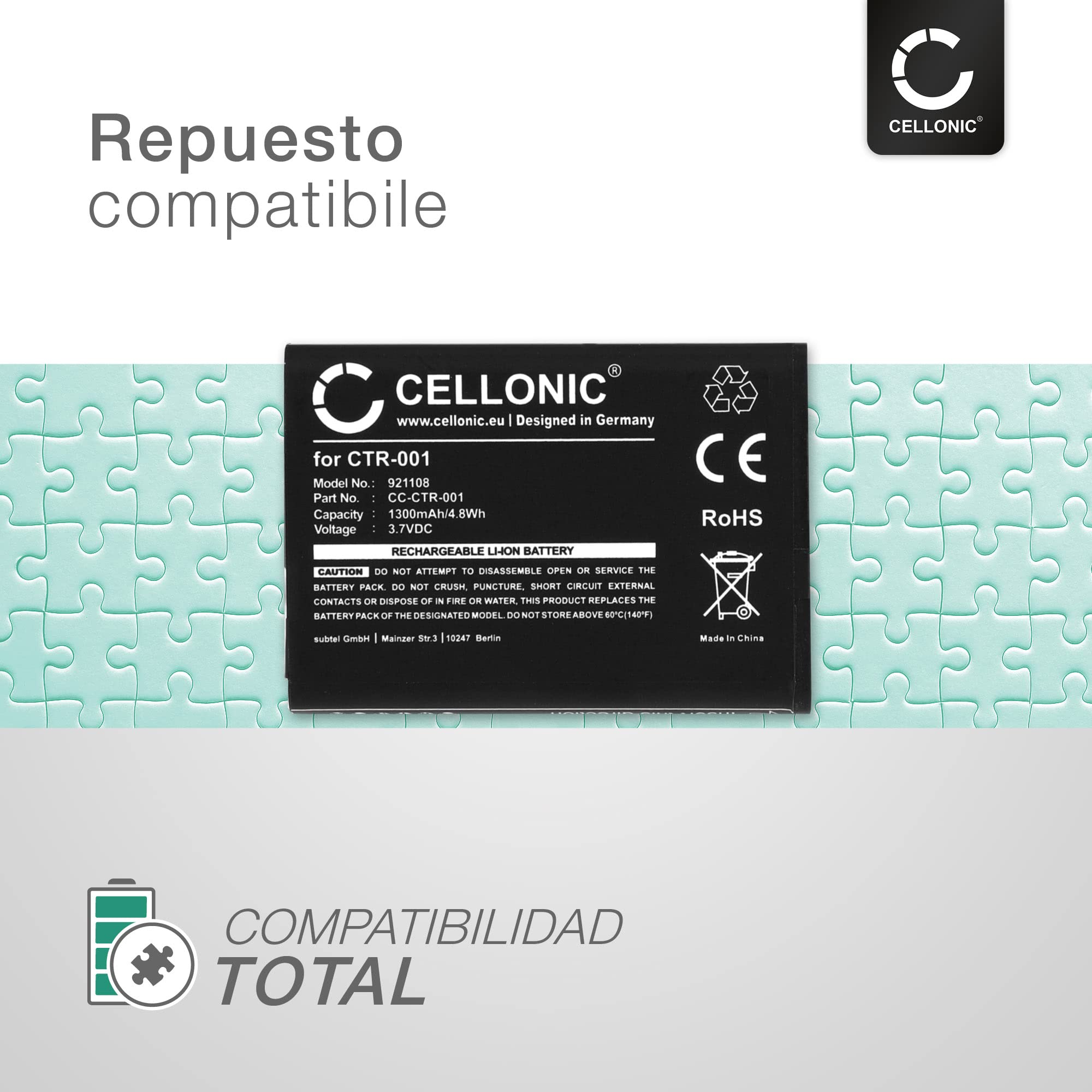 CELLONIC 2X Batería para Videoconsola Compatible con Nintendo 3DS, 2DS, Switch Pro Controller, CTR-003 - (1300mAh, 3.7V)