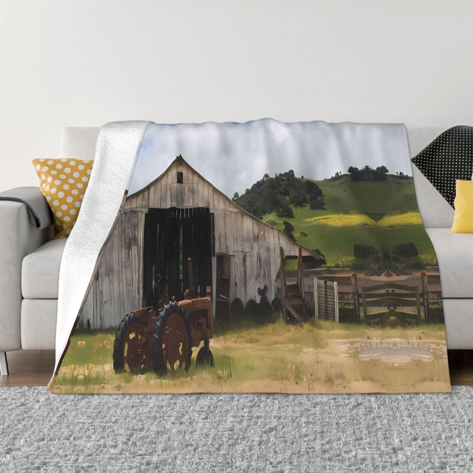 Couverture flanelle grange et tracteur 203x152 cm PHAYAH