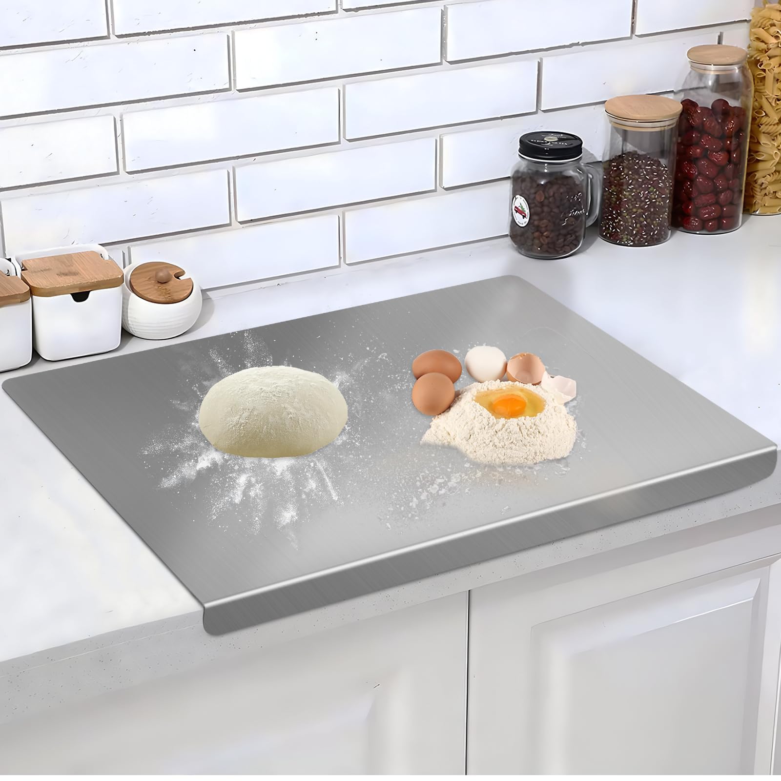 Koeay Stainless Steel Cutting Board with Lip, Large 304 Cutting Boards for Kitchen, Non-Slip Chopping Board for Countertop, Cutting Board for Meat Fruits Vegetables Bread Kneading (30x40cm)
