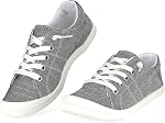 Hxlber Canvas Sneakers for Women Low Top Round Toe Flat Loafers Memory Foam Footbed Comfortable Slip on Fashion Sneakers for Walking