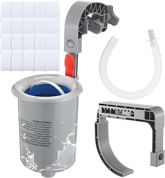 Enhon Above Ground Pool Skimmer with 20 Pcs Wall Mount Surface Skimmer Socks, Automatically Cleans Pool Skimmer Accessories with Hose Basket Net, Adjustable Floating Pool Filter for Removes Debris