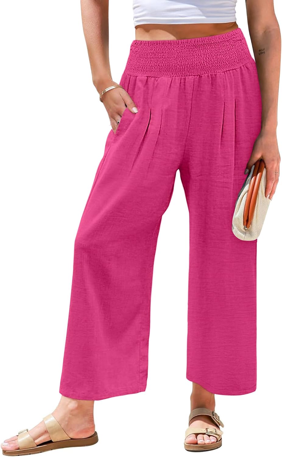 Angerella Women's Wide Leg Pants Casual High Waisted Palazzo Pants Summer Flowy Beach Lounge Trousers with Pockets