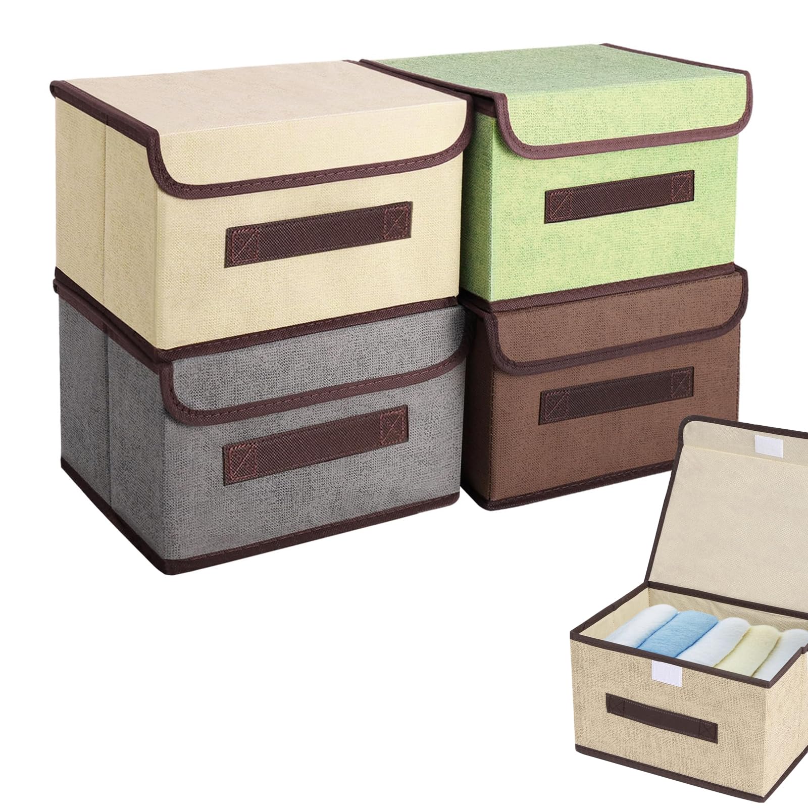 chiquieray Set of 4 Foldable Storage Box,Fabric Storage Boxes,Collapsible Storage Box with Lids, Fabric Wardrobe Organiser Basket with Handles for Clothes, Toys, Books,Photo, Closet, Bedroom, Home