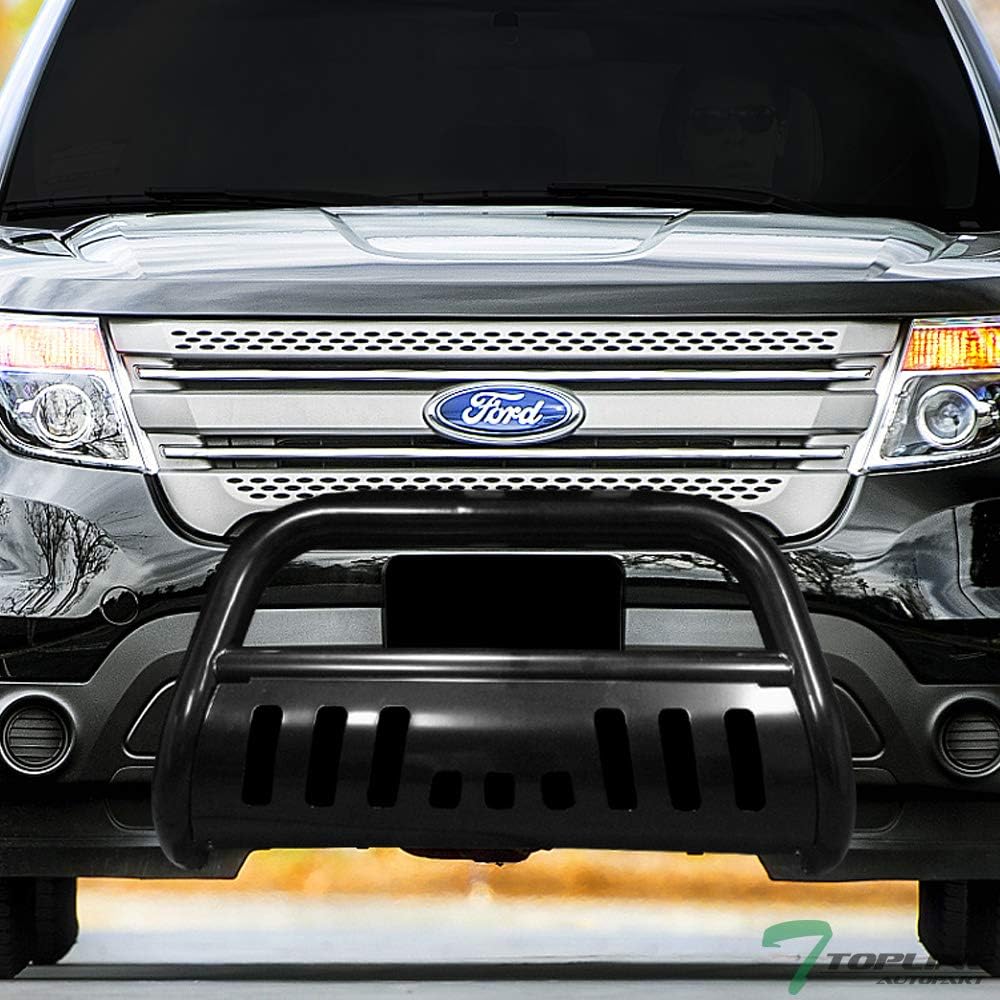 Topline Autopart Black HD Heavyduty Bull Bar Brush Push Front Bumper Grill Grille Guard w/ Skin Plate 11-16 Ford Explorer