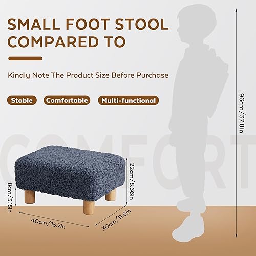 Miniatura 2 de Taburete pequeño otomano, reposapiés otomano de sherpa, reposapiés otomano para sofá, reposapiés rectangulares y otomanos, pequeño para sala de Azul