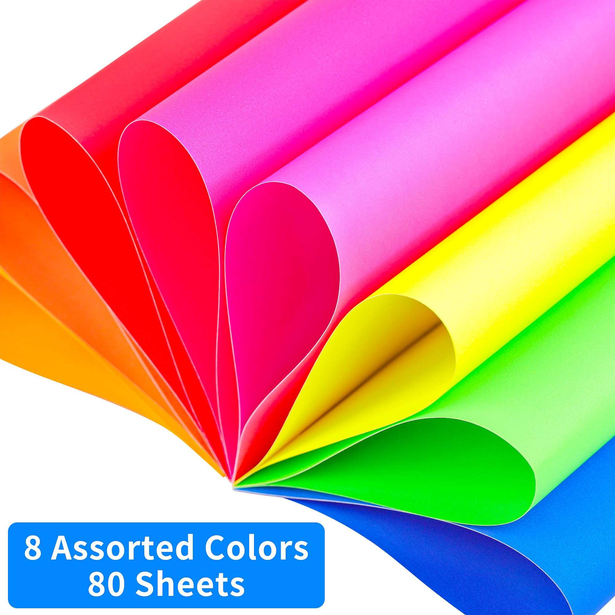 80 Sheets Fluorescent Coloured Cardstock, 8 Colours Art Crafts Construction Paper - Image 4