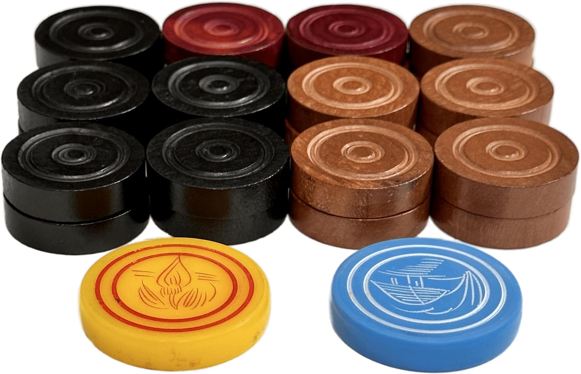Professional Wooden Carrom Coins Set (8mm) – International Champion Quality – Tournament Grade Coins (24 Pcs) with 2 Strikers Included