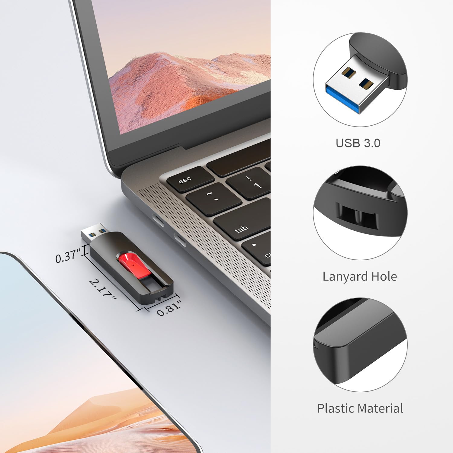 Chiavetta USB 128GB, Vansuny Pendrive USB 3.0 ad Alta Velocità con Lettura 110MB/s, Design Estraibile e Compatto, Mémoire USB per PC, Mac, TV e Console di Gioco (Rosso)