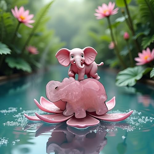 Miniatura 7 de Cristales de cuarzo rosa, piedras curativas, decoración de elefante, cuarzo rosa, aventurina verde, elefante, estatua de piedras preciosas naturales