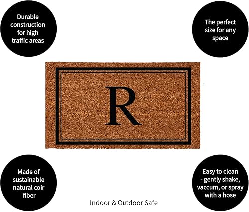 Miniatura 3 de Evergreen Flag Tapete de entrada con monograma de letra R, 28 x 16 pulgadas, fibra de coco natural que atrapa la suciedad, para todas