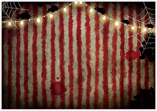 Amazon Com Allenjoy 7x5ft Horrible Bloody Circus Tent Backdrop For Halloween Party Decorations Rat Spider Web Scary Scarlet Stripes Kids Holiday Photography Background Photoshoot Props Electronics