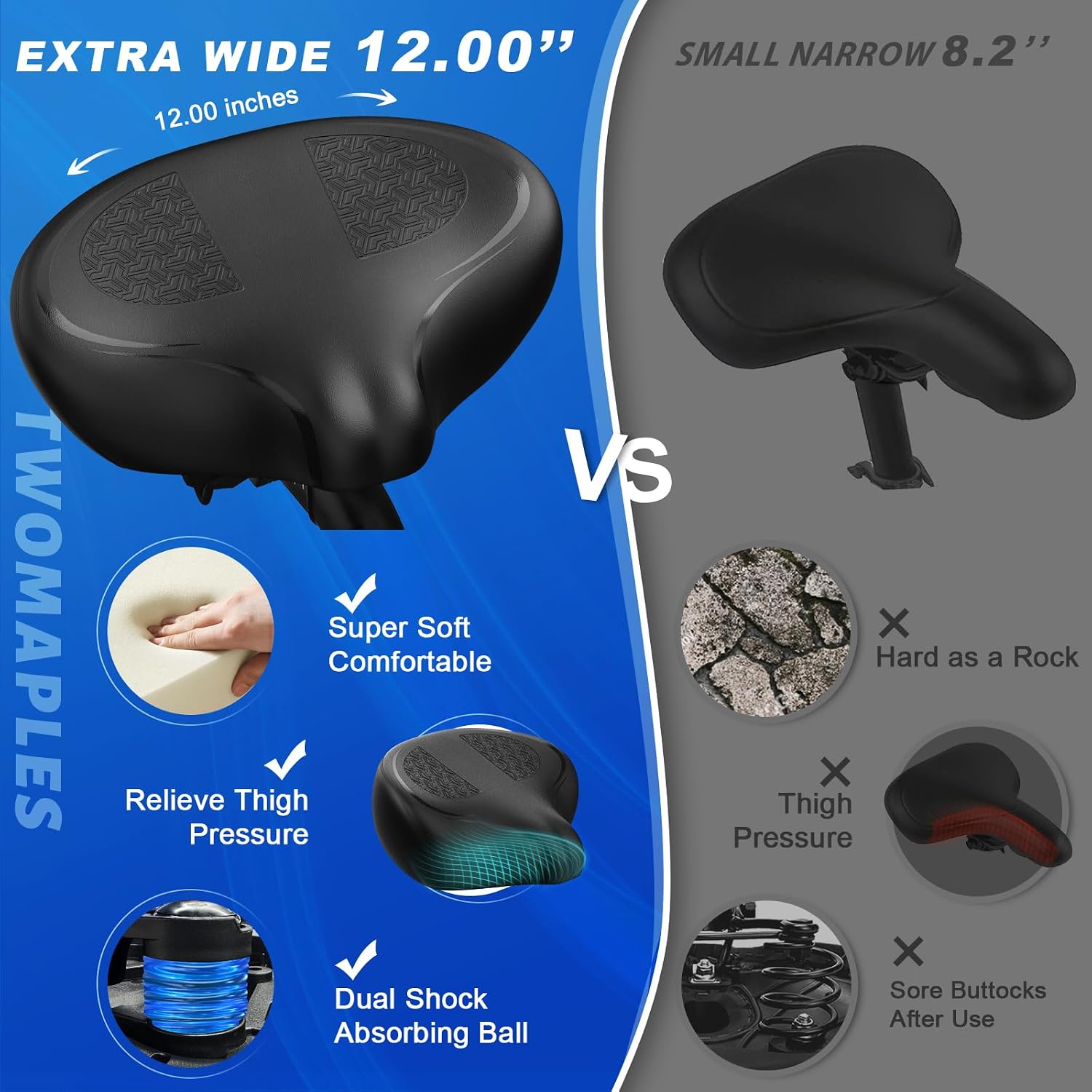 noseless bike seat cushion for men & women - extra padding & comfort wide bicycle seat, oversized comfortable saddle for peloton bikes, exercise bikes, electric bikes, cruiser bikes noseless-oversized upgraded black
