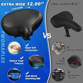 New Noseless Bike Seat Cushion for Men & Women - Extra Padding & Comfort Wide Bicycle Seat, Comfortable Saddle for Peloton Bikes, Electric Bikes, Cruiser Bikes, Exercise Bikes