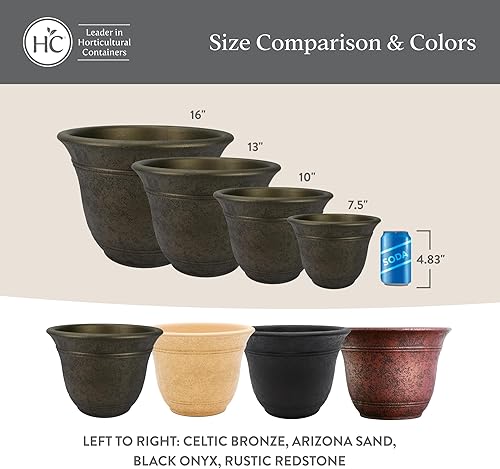 Miniatura 131 de The HC Companies Sierra - Maceta redonda de riego automático, maceta de plástico ligera para hierbas y más, macetas duraderas para plantas de Bronce