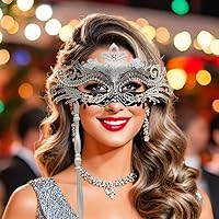 Vista 106 de IETANG - Antifaces venecianos para parejas, baile de máscaras, accesorios de disfraz o fiesta, 1 par Negro
