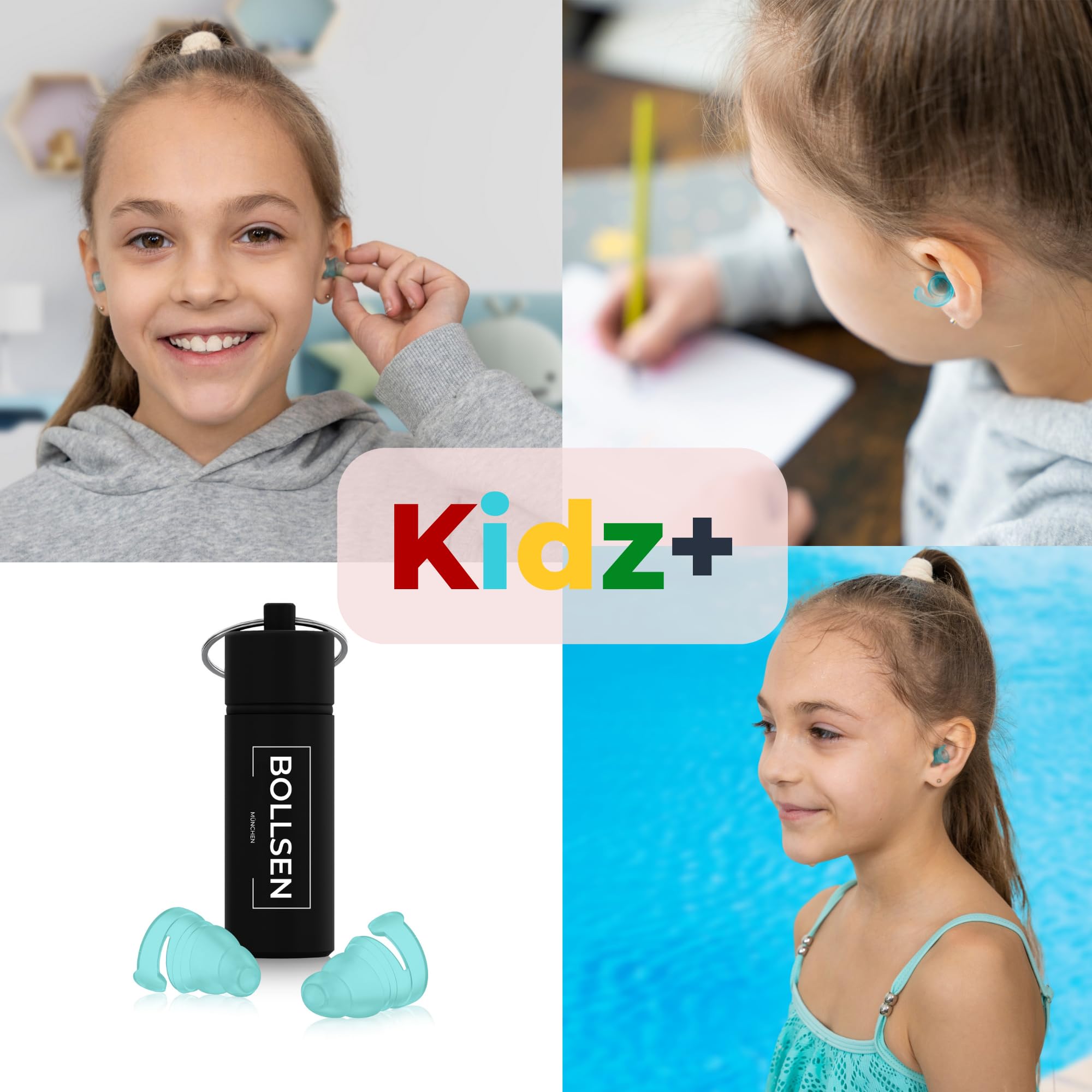 BOLLSEN Tapones para los oídos para niños – Reducción de ruido de 24 dB SNR y tapones impermeables para nadar, dormir, viajar y usar en la escuela – Tapones reutilizables y cómodos para niños. (3)