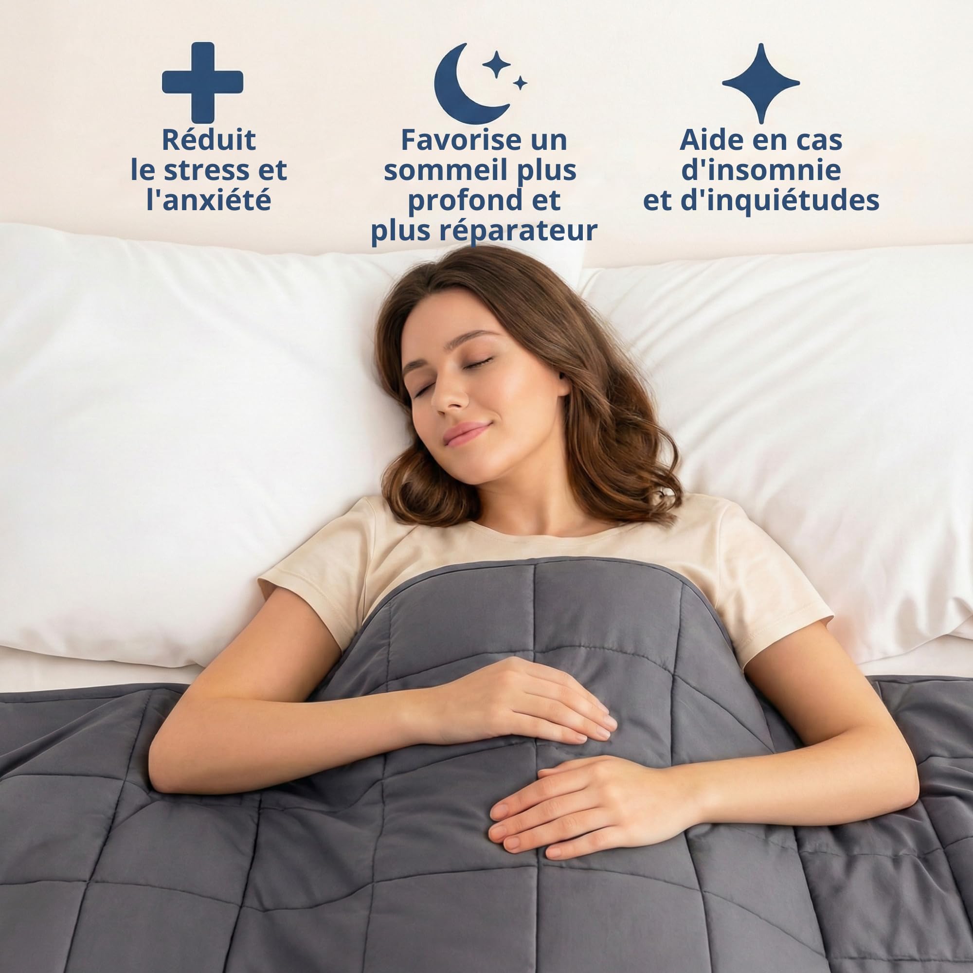 Vonia Couverture Lestée pour Adultes - Grande Couverture en Coton De 7 Kg, 150 X 200 Cm, pour Soulager L'Anxiété | Couvertures Doubles Lourdes pour Lit Et Canapé - Gris