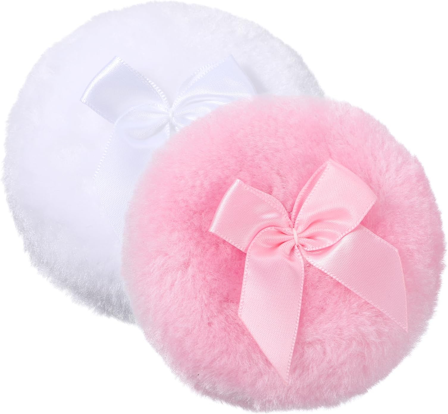 2 PCS Large Fluffy Powder Puff, 3.5 Inch Large Body Powder Puff Ultra Soft Washable Reusable Velour Face Body Powder Puffs Big Fluffy Powder Puffs for Wet Dry Makeup Face Body(White & Pink)