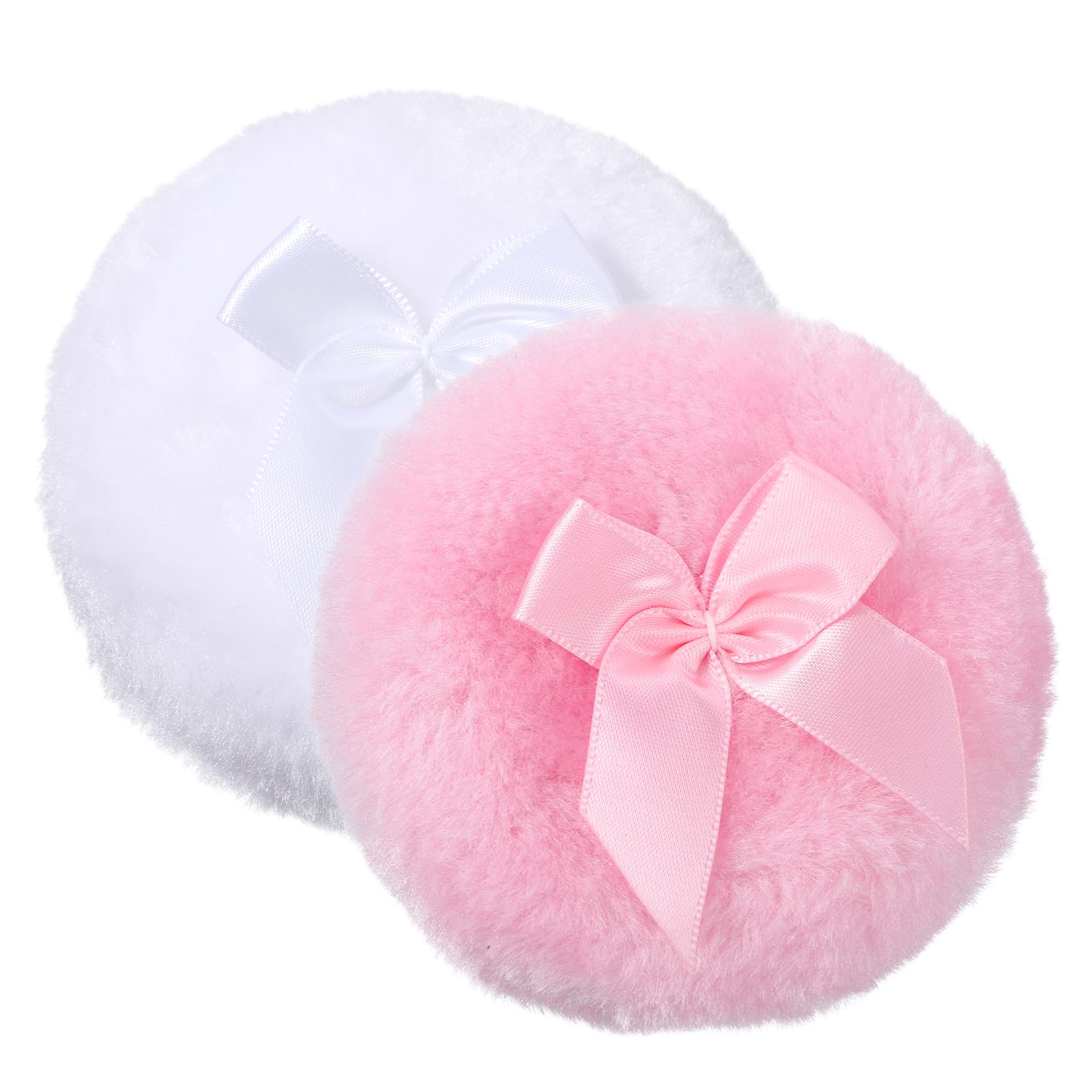 2 PCS Large Fluffy Powder Puff, 3.5 Inch Large Body Powder Puff Ultra Soft Washable Reusable Velour Face Body Powder Puffs Big Fluffy Powder Puffs for Wet Dry Makeup Face Body(White & Pink)