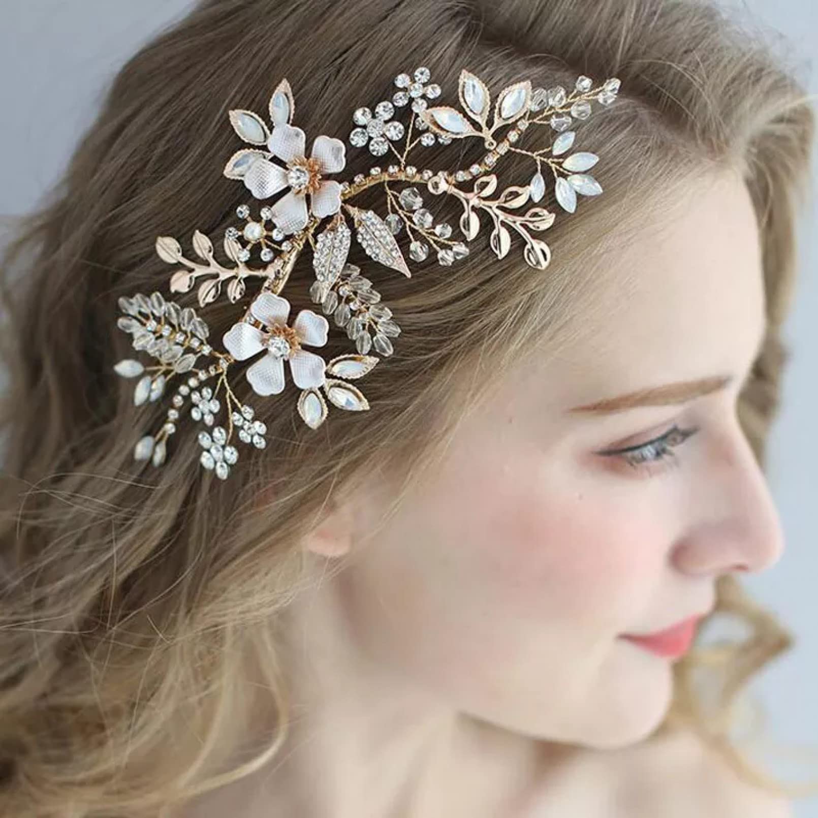Emissione di WLLLTYCardNuovi Accessori per Capelli da Sposa con forcina per Capelli da Sposa con Perle di Strass di Cristallo Dorato