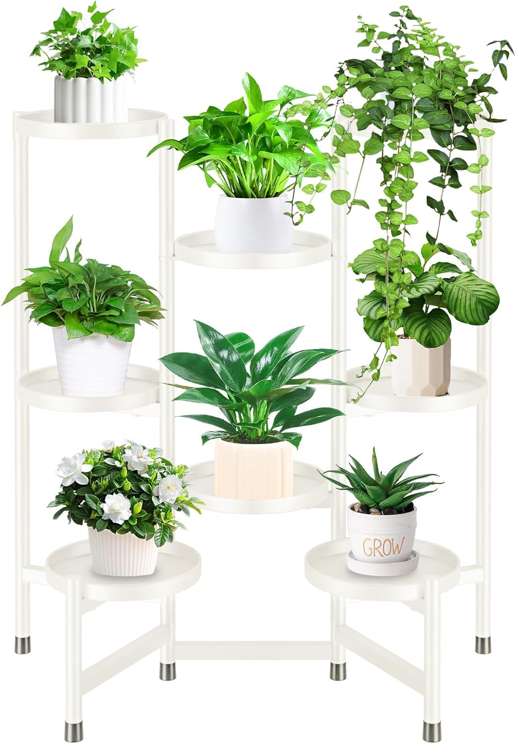 8 Tier Metal Plant Stand for Indoor Outdoor, Heavy Duty Flower Pot Stands for Multiple Plant, Anti-Rust Iron Plant Pot Shelf, Decoration Racks for Living Room Balcony Garden Patio (White)