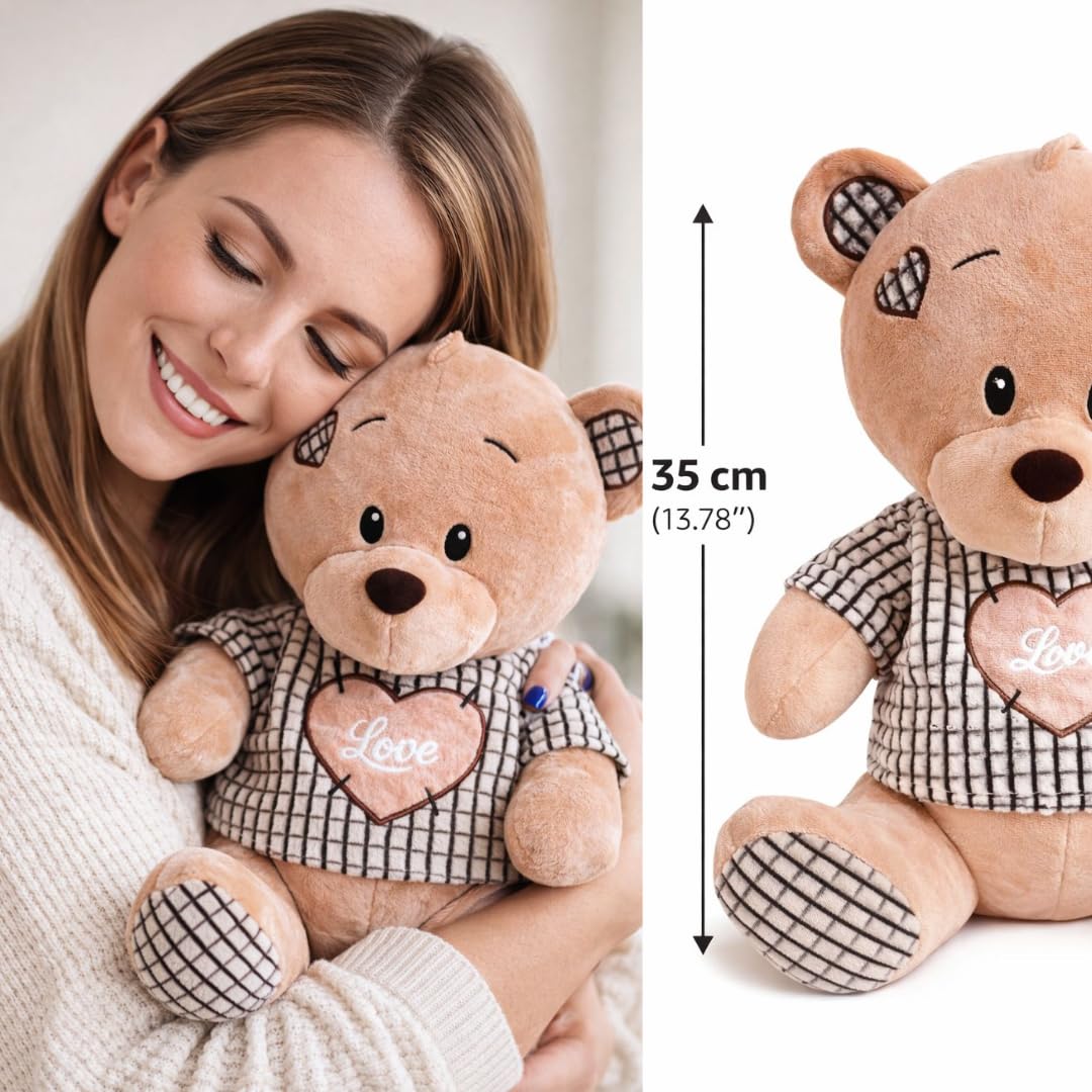 Orsetto Love 35 cm con Cestino in Feltro 14cm + 200G di Cioccolatini Assortiti + 1 Rosa Eterna - Regalo San Valentino - Regalo Fidanzata/Fidanzato (ORSETTO)