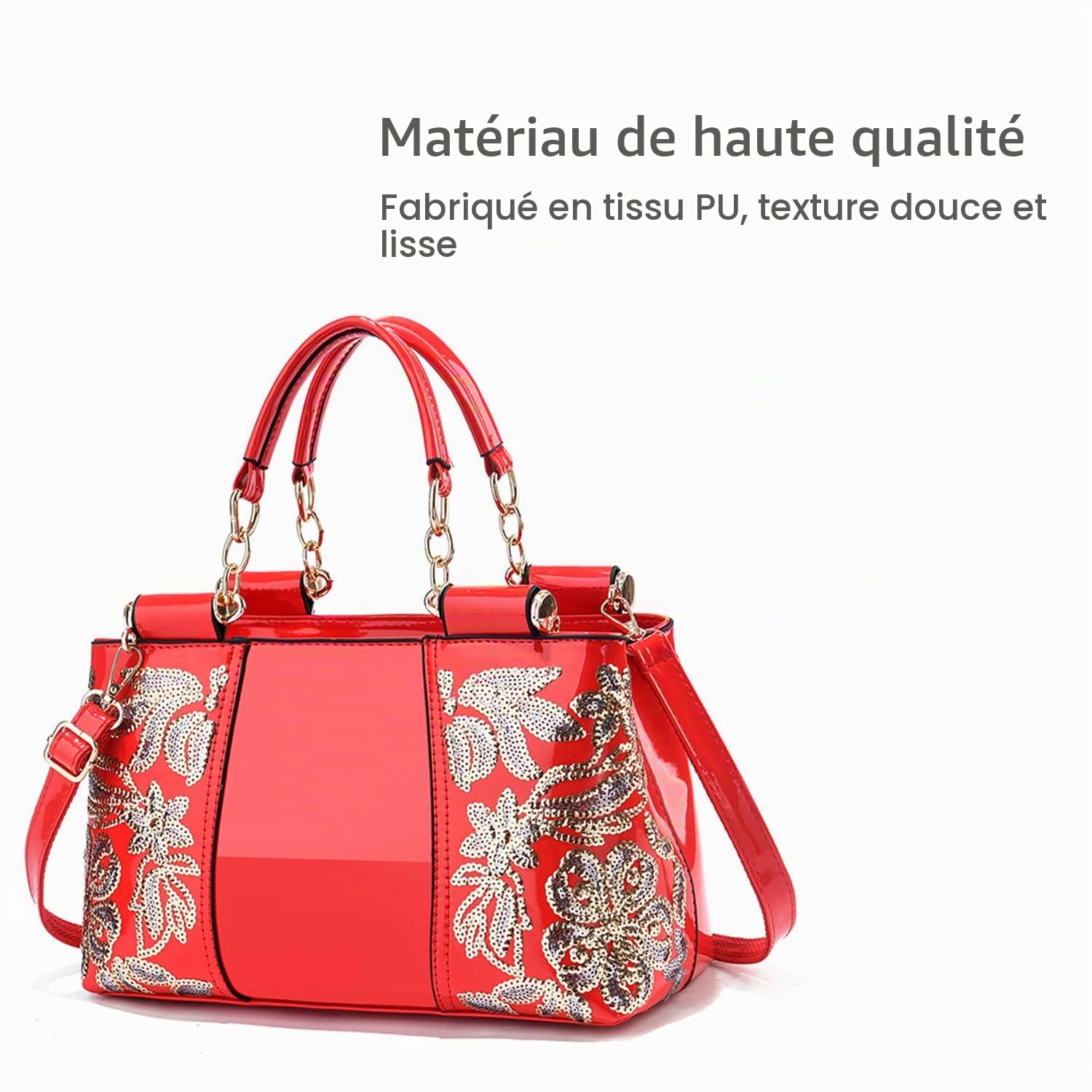 NICOLE & DORIS Mode Sac à Main en Cuir de épaule Sac Fourre Tout Sac Pailleté Sacs Portés Main Impermeable Sac Bandouliere Rouge