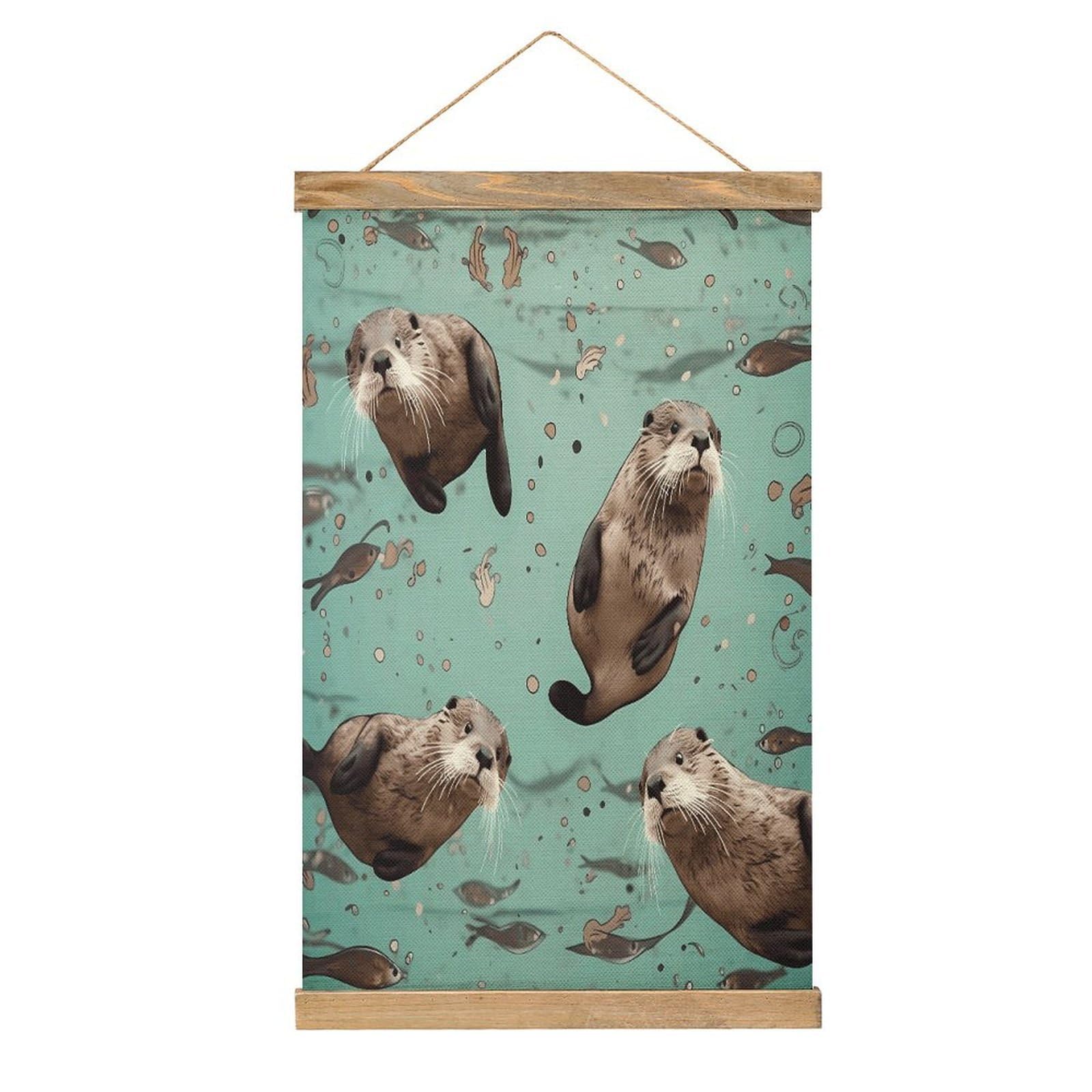 FekiLoot Otters Wall Art Poster Hanger Frame Linen Wall Art Decor Vintage Hanging Poster Hanging Wall Decor Rustic Retro Wall Art Print for Living Room Decor 20.4 X 13.1Inches