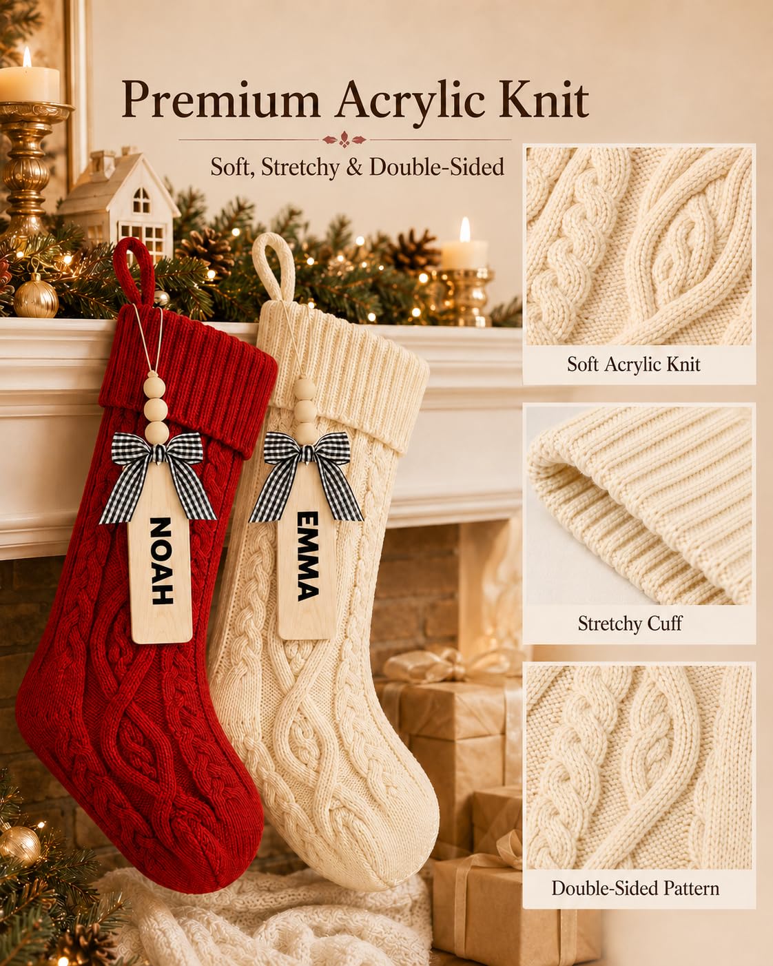 houscly Große Weihnachtsstrümpfe, 45,7 cm, 10 Stück, Rot, Grün