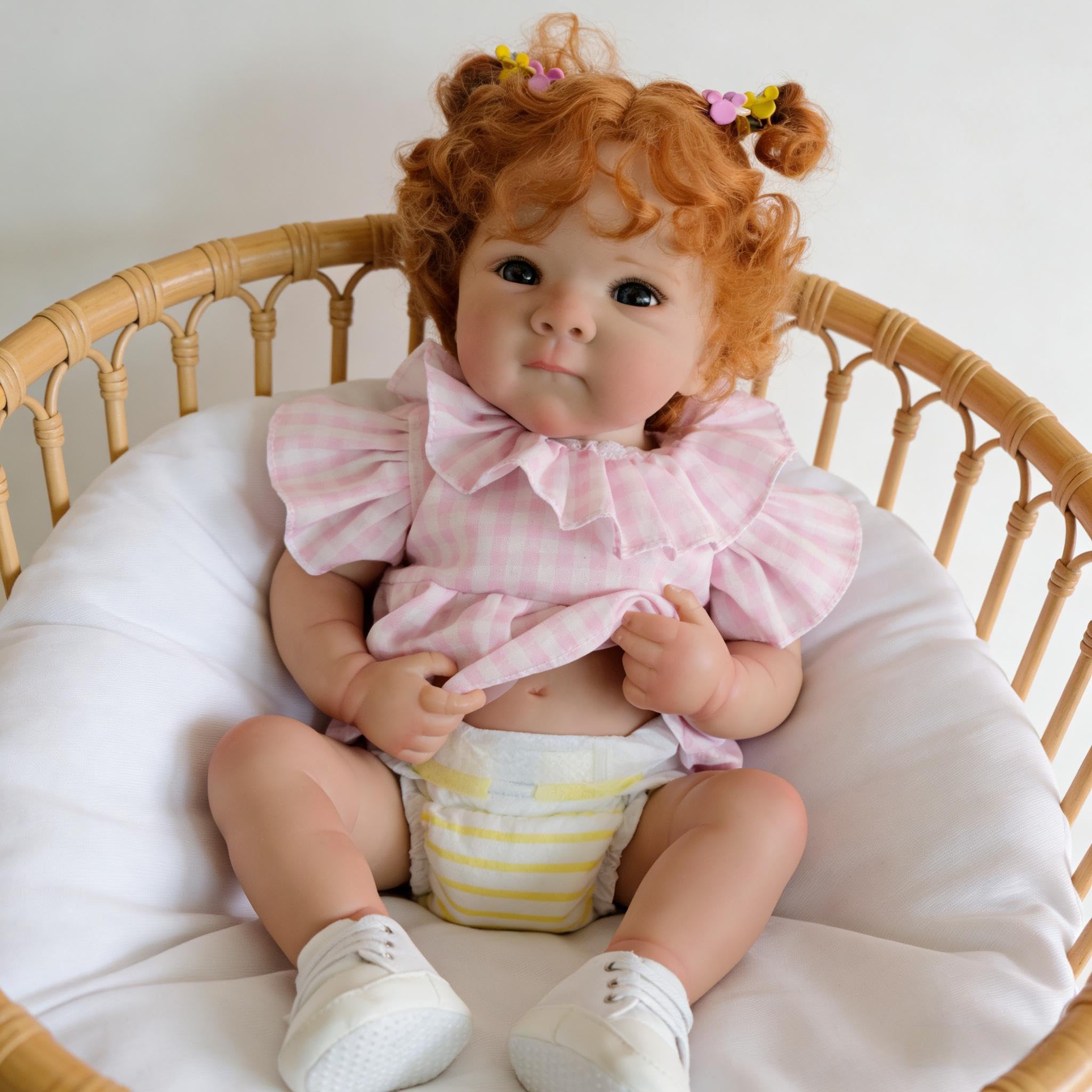 RXDOLL 18 Inch Reborn Baby Dolls Silicone Full Body Girl Realistic Newborn Babies Dolls That Look Real Life Silicone Baby Doll with Rooted Red Curly