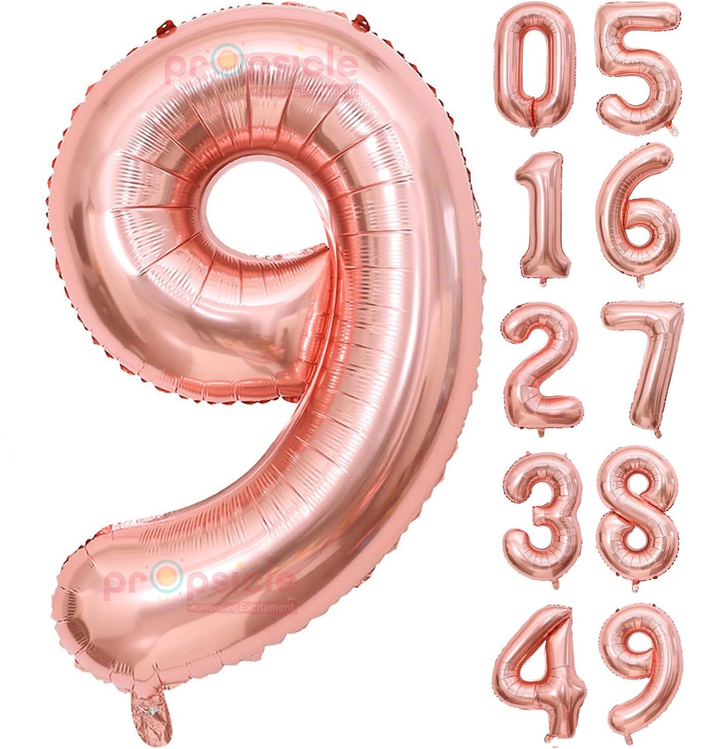 Propsicle 16 inch Birthday Foil 9 Number Helium Balloon Party Decoration Rose Gold Pack of 1 | 9 Year No. Balloons Birthday/Anniversary | Nine Number