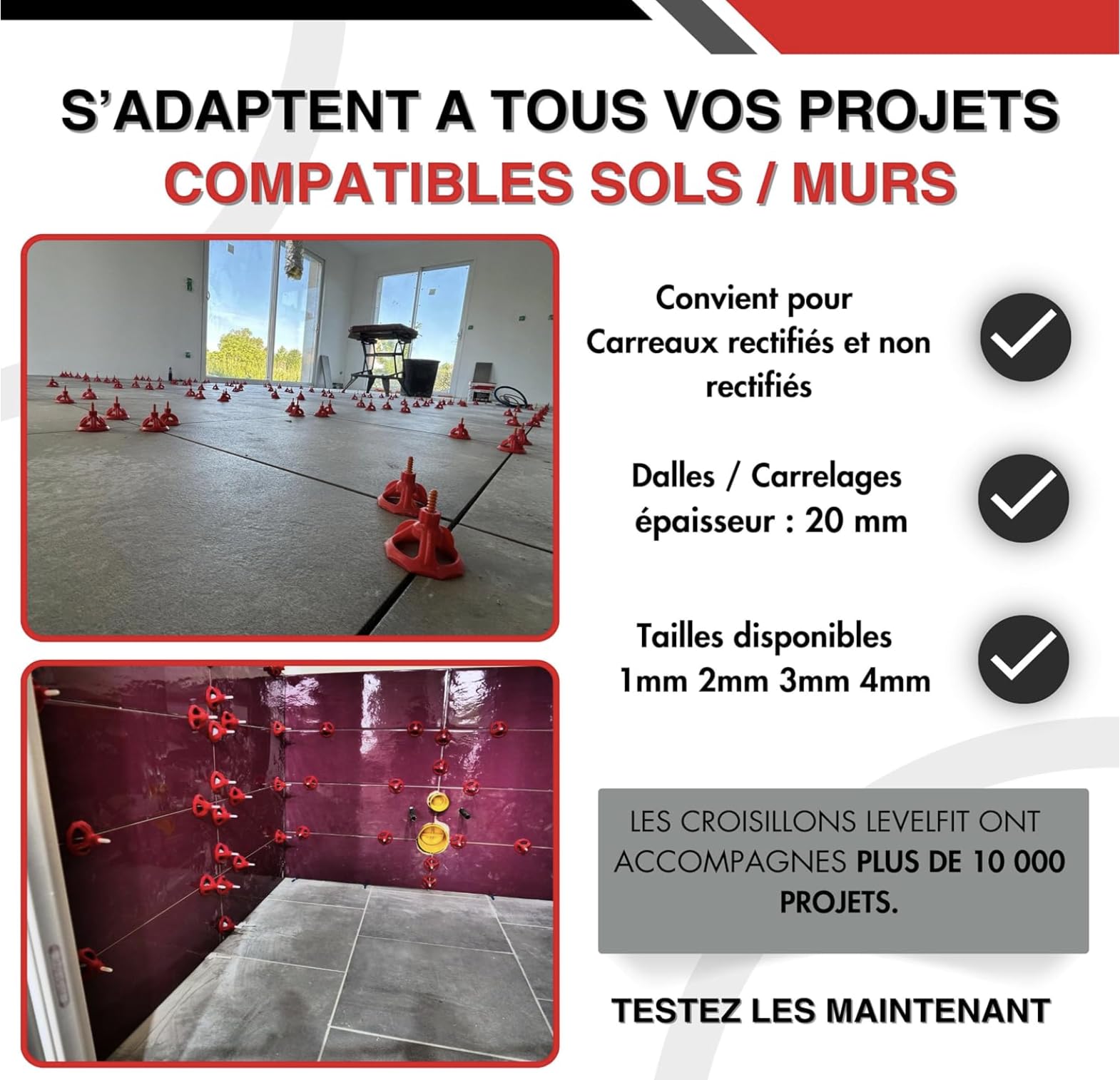 Croisillons carrelage autonivelant 2mm I SHAFFER PRO I Comptatible 20mm