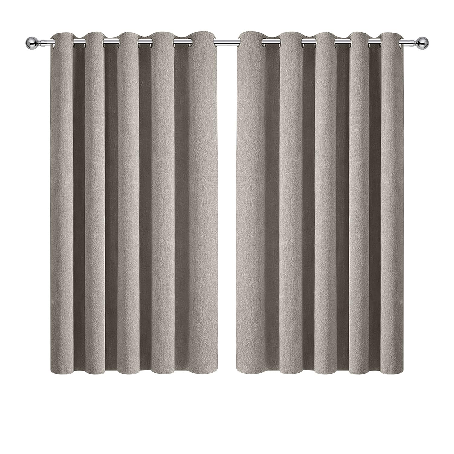 Aspire Homeware Beige Linen100% Blackout Curtains For Bedroom 66X54 Inch Eyelet Curtains For Living Room 2 Panels With Tiebacks