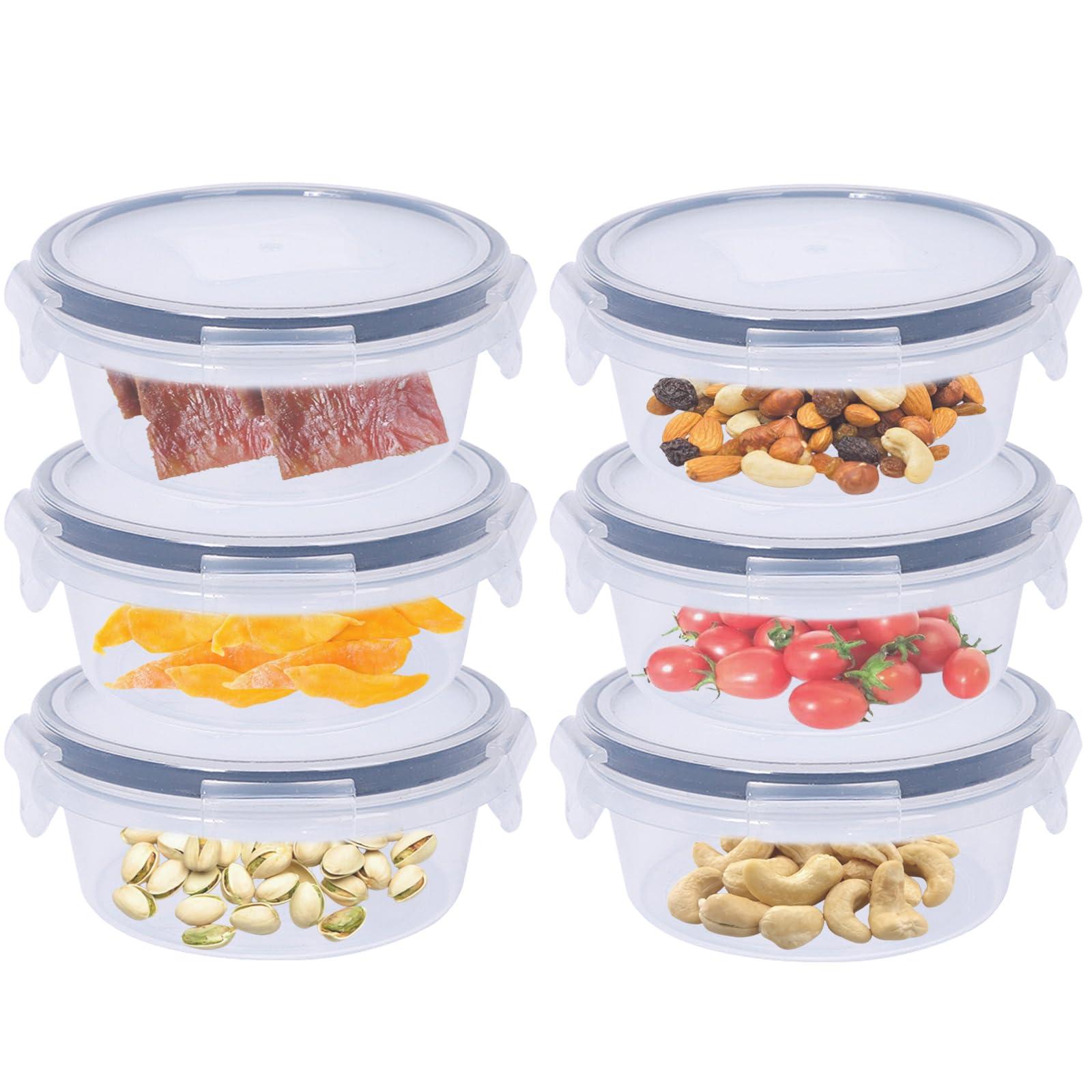 6 Pack 700ml Round Airtight Food Containers with Lids, Plastic Reusable Snack Pots with Clip Lock, Leak-proof Small Storage Container Set Stackable forfor Yogurt, Fruit, Meal Prep & Ourdoor (700ML*6)