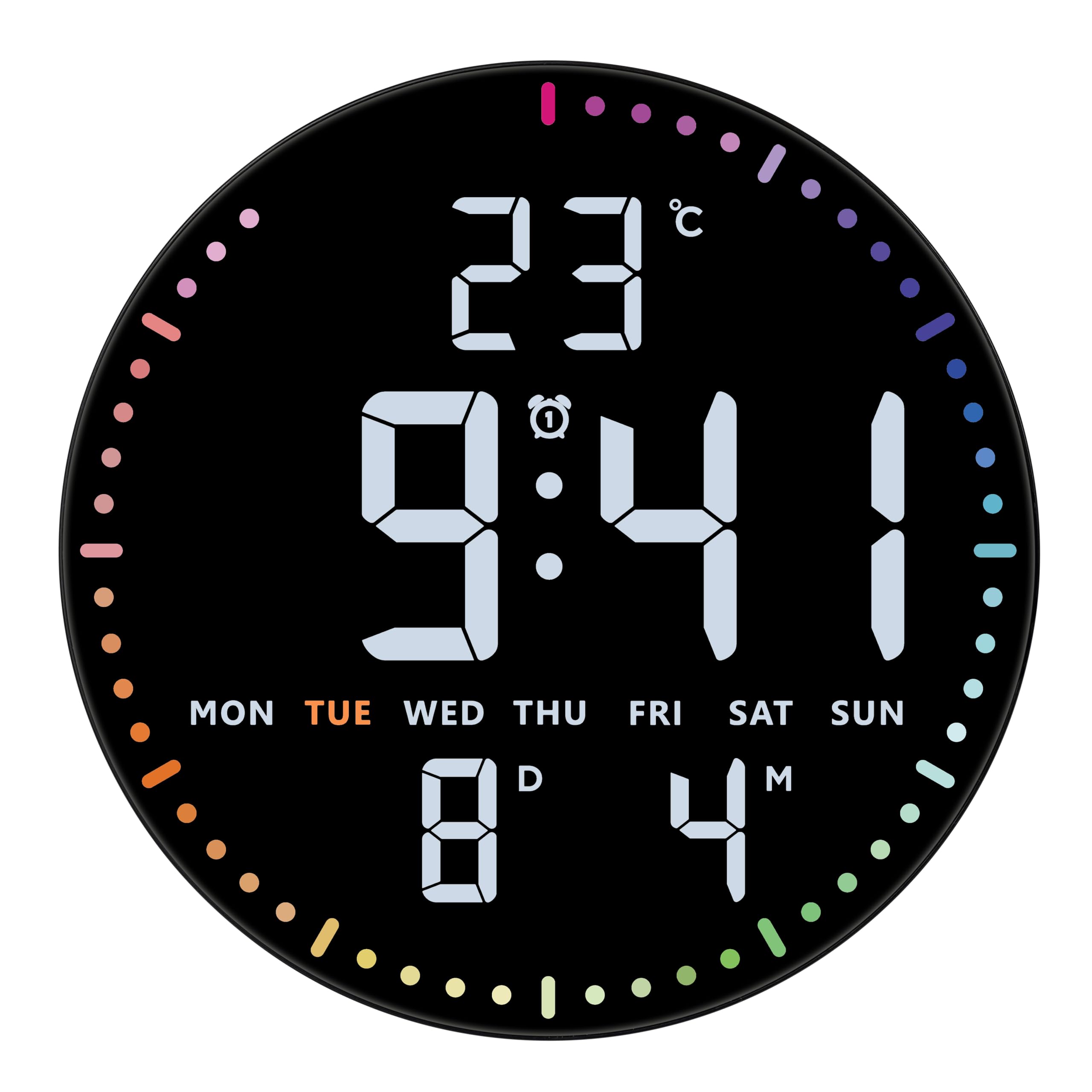 TFA Dostmann Horloge Murale numérique LED, 60.4002, avec la température, la Date et Jour de la Semaine, Affichage Calendrier, Format 12/24 h, 3 Niveaux de luminosité, Chiffres Blancs, Noir