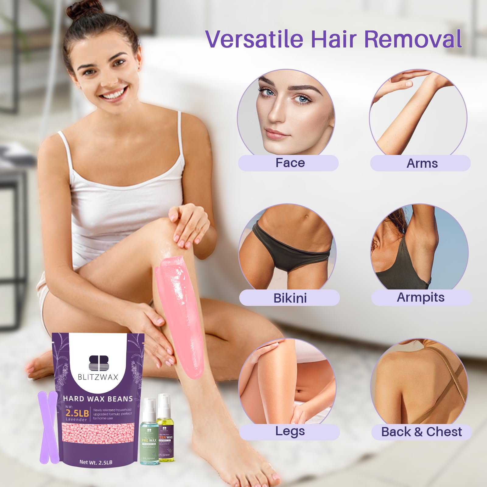BLITZWAX 1,1 kg di perle di cera dura per depilazione rosa ceretta fagioli per pelle sensibile, viso, sopracciglia, brasiliana, gambe e bikini – con 2 bastoncini di silicone, detergente pre-cera e